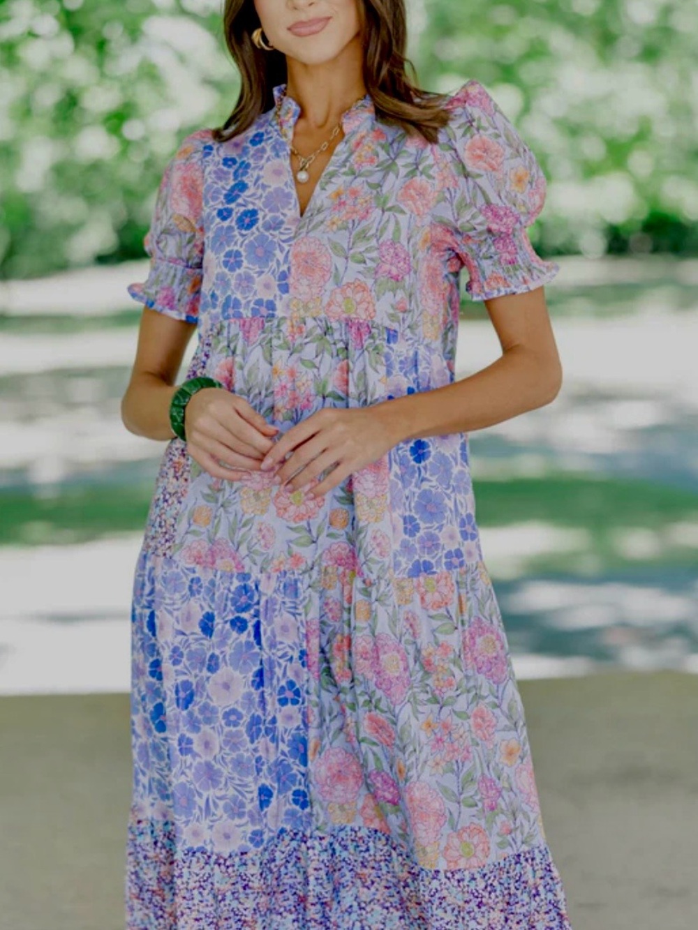 🆕#304~GiGio~Patchwork Floral Midi Dress in Blue, Pink, & Multi, Sm